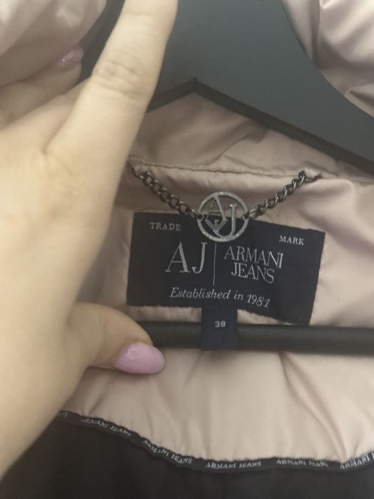 Armani Jeans дълго зимно дамско яке пух, розово, качулка женско Армани