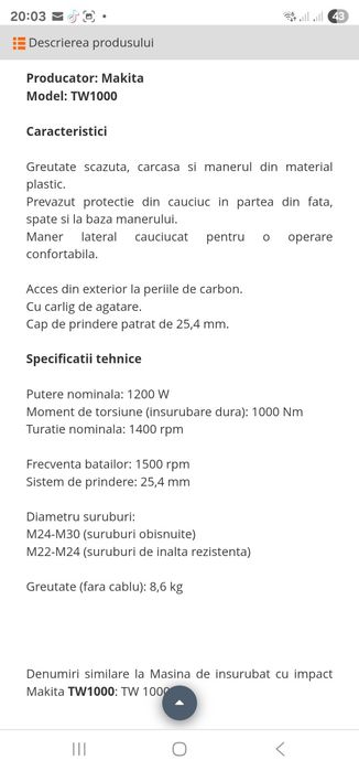impact pe curent makita TW1000