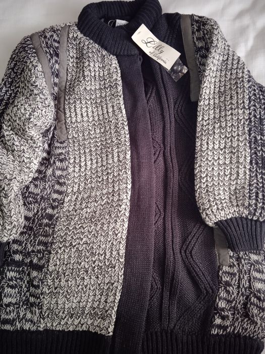 Женская вязаная кофта - куртка на подкладке, стёганая