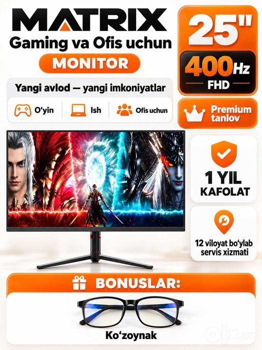 Monitor MATRIX 25″ 400Hz Full HD, gaming va ofis uchun ideal tanlov