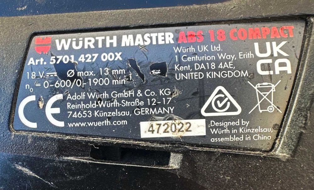 Wurth ABS 18 Compact - Безчетков винтоверт 18V M-Cube