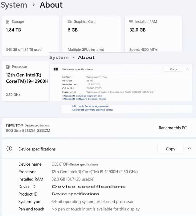 ASUS ROG Strix G15 i9-12900H | RTX3060 | 32GB DDR5 | 2TB NVMe