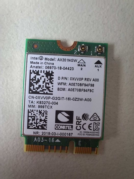 Original Dell Intel AX201NGW Wi-Fi 6 + Bluetooth Card with Internal Antenna Kit