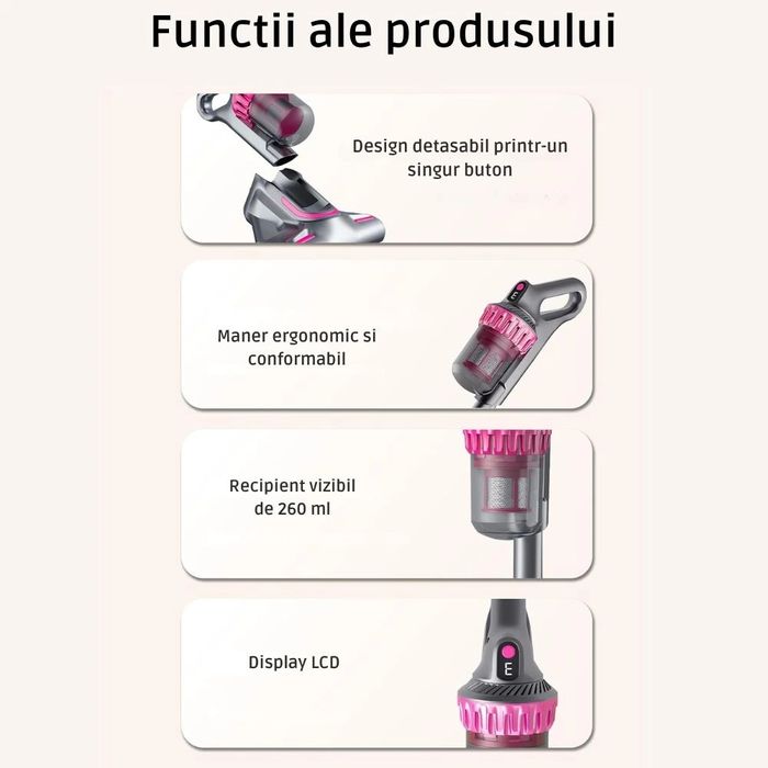 Aspirator vertical si portabil antiacarieni, Filtru Hepa, 4 in 1