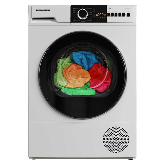 Сушилня Heinner с термопомпа HHPD-V10T2CHA++, 10 кг, 15 програми LED дисплей, Осветеление в барабана, Бърза програма за ризи 20 мин, Програма express