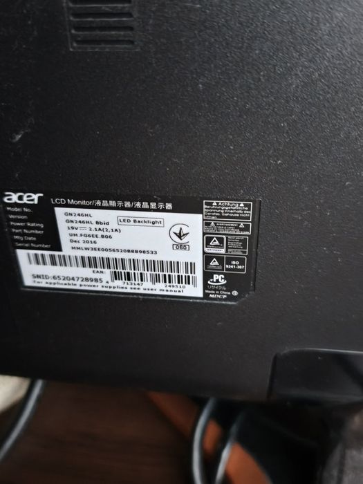 Монитор Acer GN246HL Bbid. 24", Full HD
