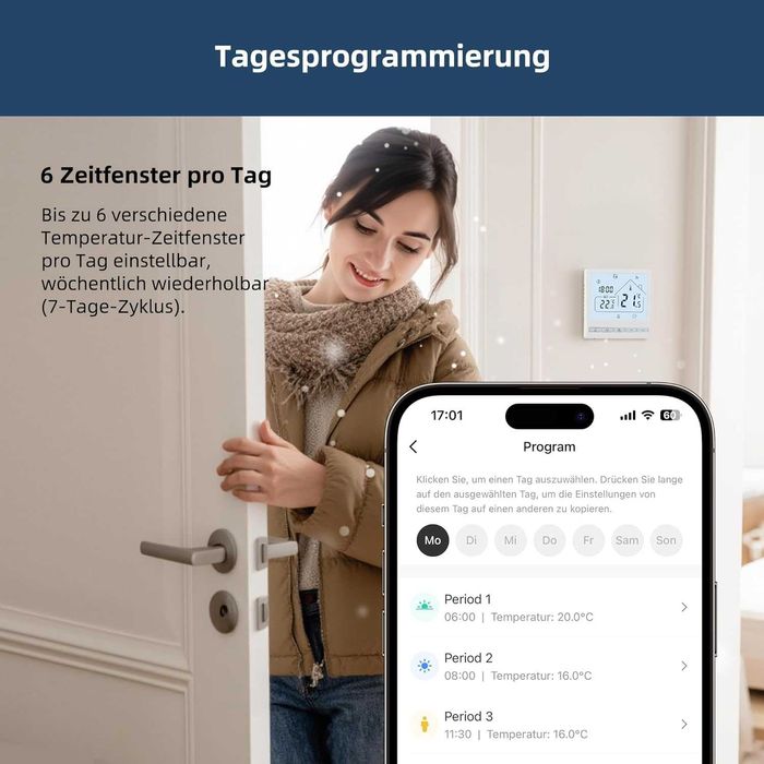 Termostat Beok TOL47WIFI-WP-WF/WP/WPB/WPB-CM/EP 3A,16A incalzire pardoseala,centrala termica,boiler gaz Smart Wireless WIFI Alexa Tuya