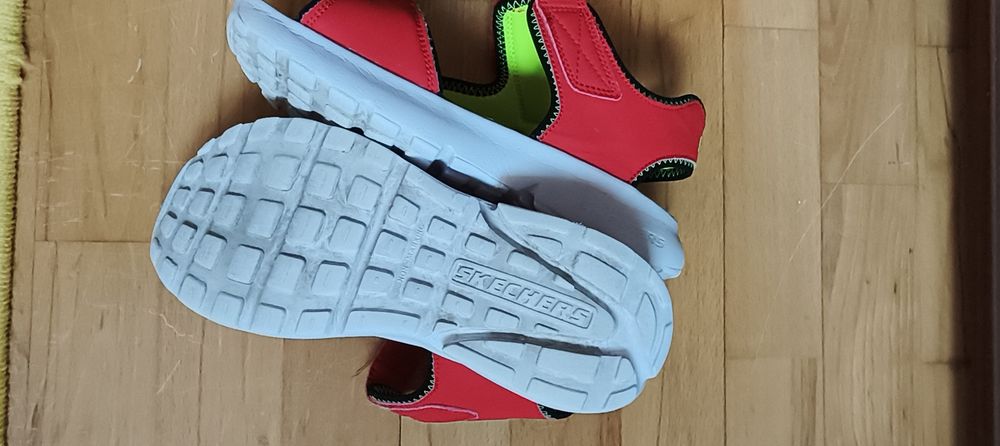 Skechers, Sandale cu inchidere velcro si detalii logo, Rosu, Bleumarin, 37 EU