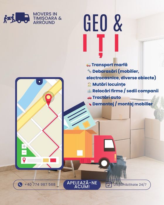 Transport Marfă-Mutări-Debarasări Relocari Firme-Montaj/Demontaj Mobil