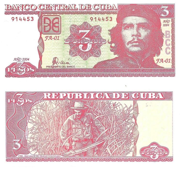 Super bancnota necirculata 3 pesos Cuba 2004 Ernesto CHE Guevara