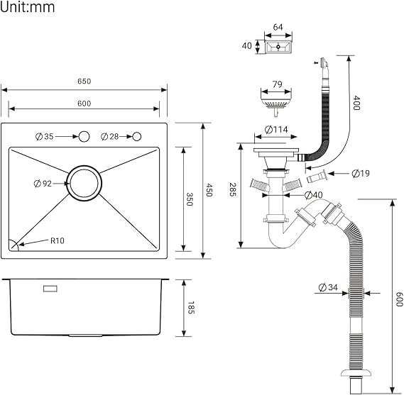 Chiuvetă de bucătărie, 60,5 x 43,5 cm neagră Auralum