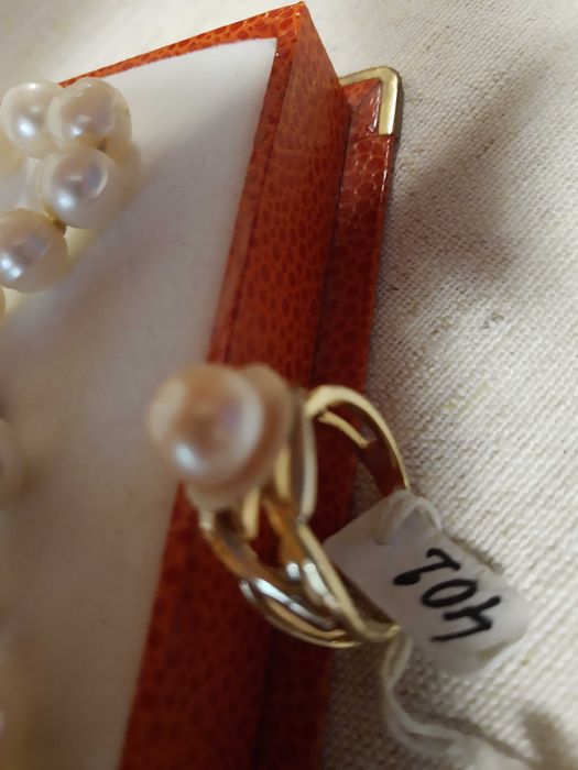 Пръстен,14 К,бяло,жълто златоРозова перла/ Мида,уникален,ръчен модел