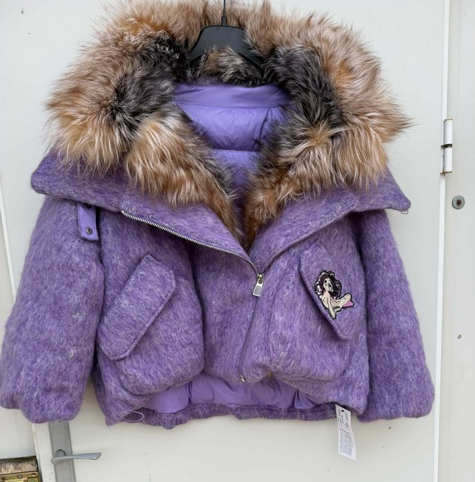 Djofra уникално дамско палто естествена косъм лисица и вълна Л размер