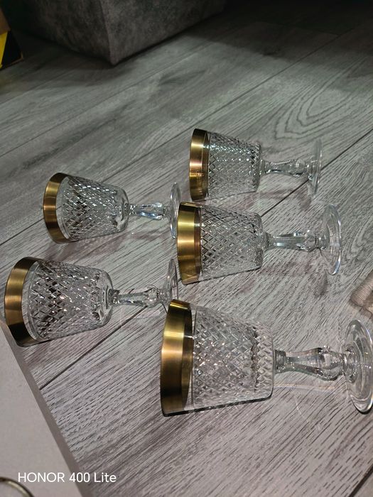 Pahare Cristal placate cu Aur de 24K Vintage