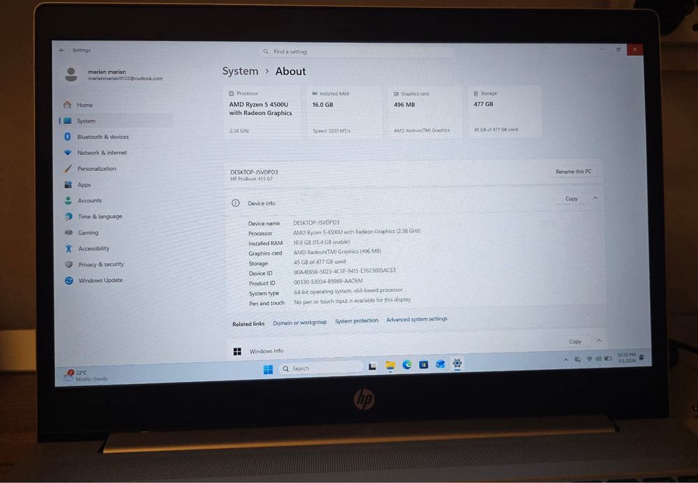 Laptop HP Probook G7