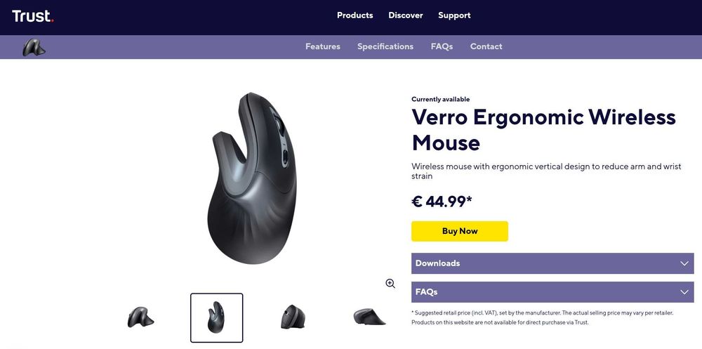 Ергономична оптична мишка Trust Verro