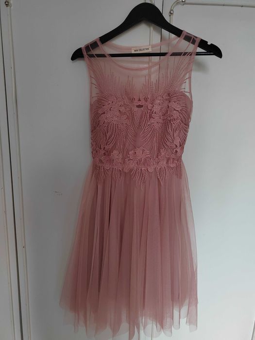 Официална рокля, шаферска рокля размер S/M, розова с платка