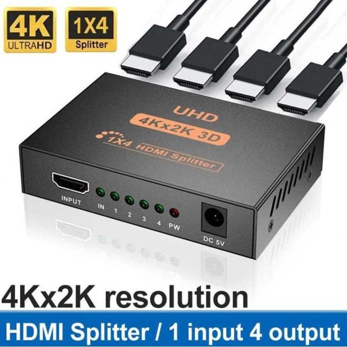 Spliter HDMI 1.4a 4 porturi 4K 30Hz, 1x intrare 2x iesiri