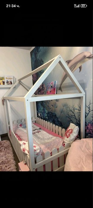 Детско легло от дърво с матрак алое вера къща 200/90