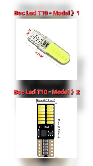 Becuri LED T10 (W5W - 12V) x 2 becuri