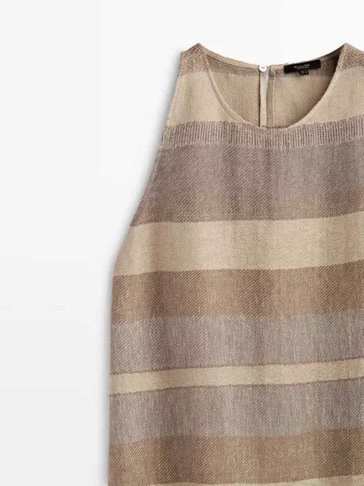 Massimo Dutti Rochie maxi lungă din incu dungi pastelate  nou  pastel maro bej natural