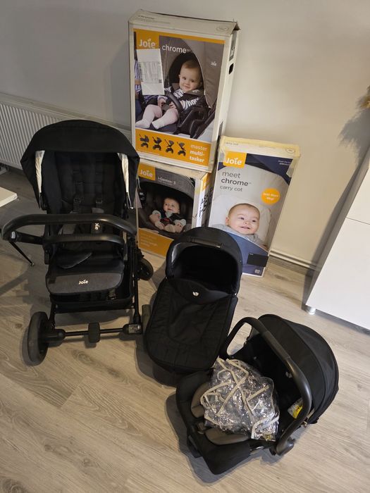 Cărucior 3 în 1 Joie Chrome + landou + scoică i‑Gemm – Stare excelenta