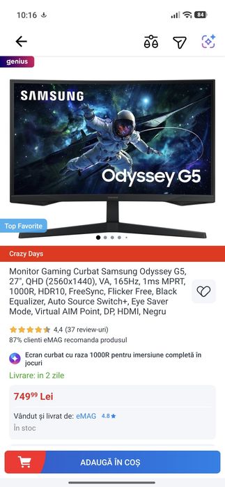 Monitor Gaming Curbat Samsung Odyssey G5