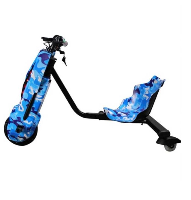 Tricicleta electrica pentru drifturi 360, motor 250W, 15KM/H, 4400mA, Army albastru