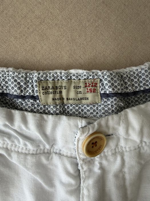 Двое белых шорт Zara, 152 см — хлопок + лён