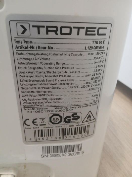 Dezumidificator Troctec
