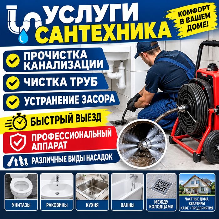 Услуги Сантехника по Прочистке канализации устранение засоров Костанай