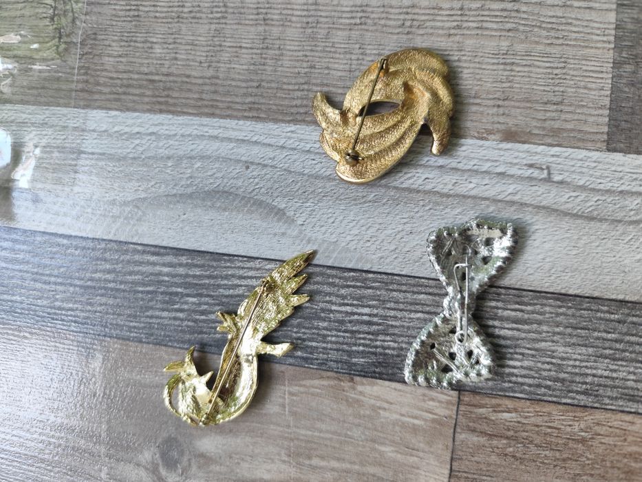 Винтидж брошки (ръчна изработка филигран), птица, панделка, гущер
