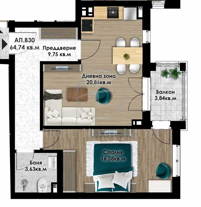 Реф. 966 Двустаен апартамент Еврохоспитал