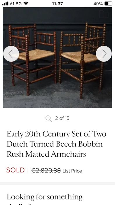 Холандски / английски Bobbin стол със сламена седалка 1920-та