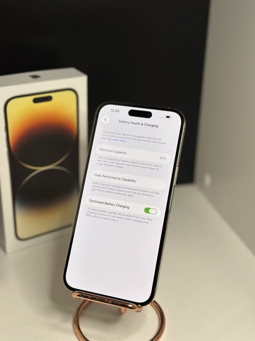 iPhone 14 Pro Max Gold 256 GB 91% ca nou full box impecabil + husa