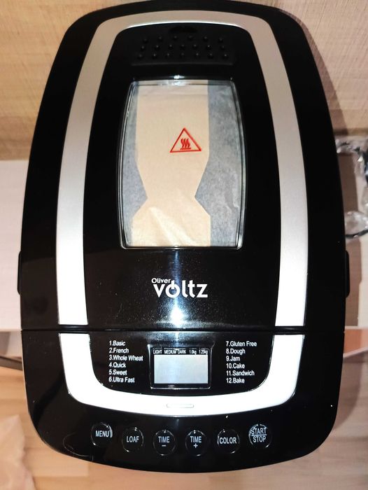 Хлебопекарна Oliver Voltz OV51446B, нова, 800W, 12 програми, LCD дисплей, Таймер, Черна