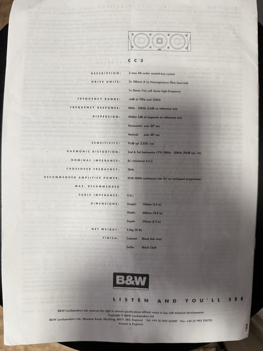 Bower & Wilkins СС3  made in England!