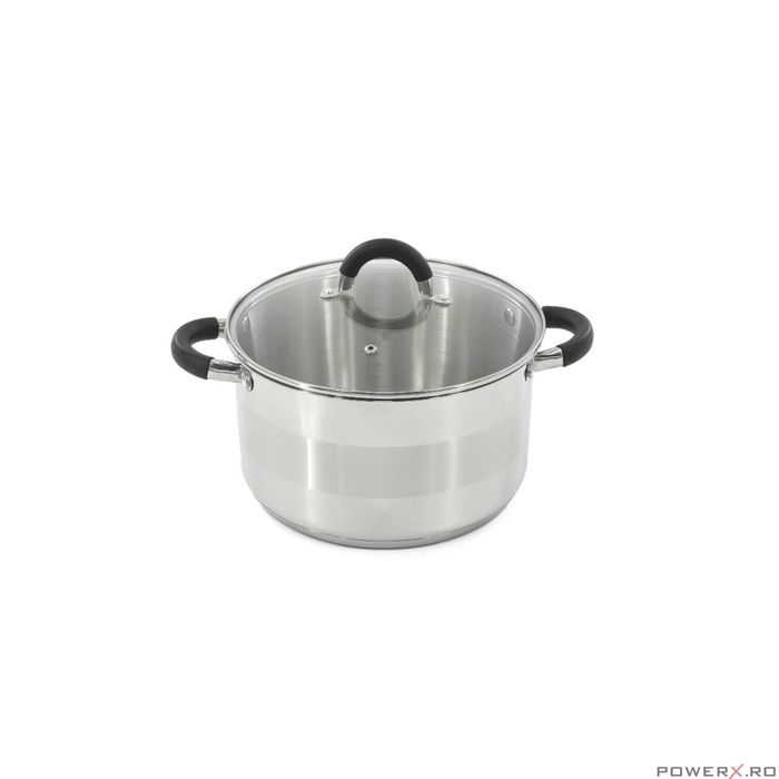 Oala din inox 6litri cu capac sticla, 24 cm,fund termic multistrat,
