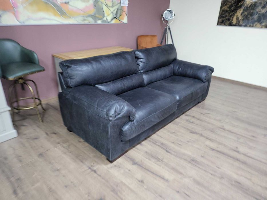 Черно-сив кожен диван тройка "Santino" - телешки бокс