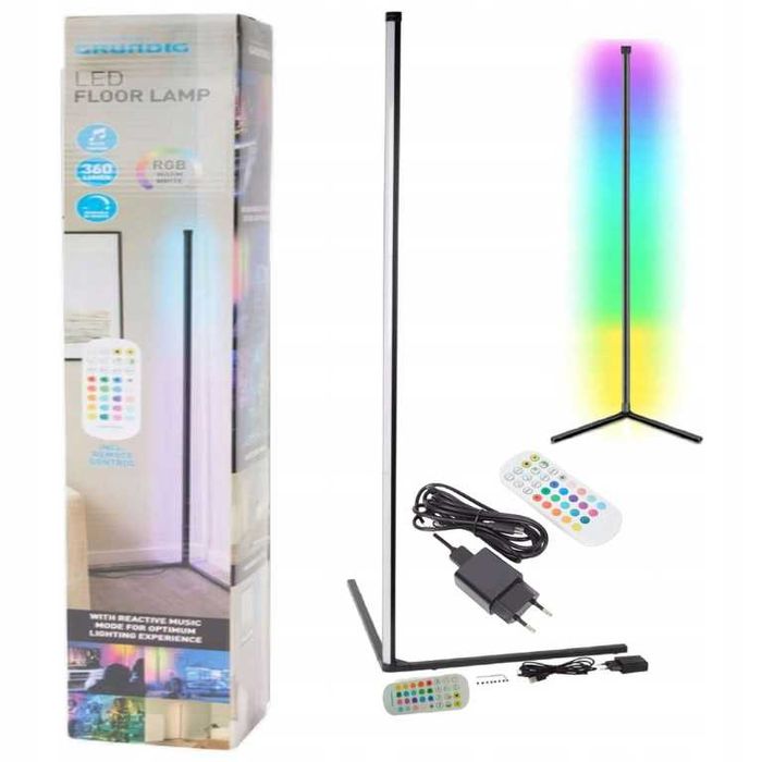 RGB LED ъглова подова лампа 360lm 140cm  GRUNDIG музикален сензор