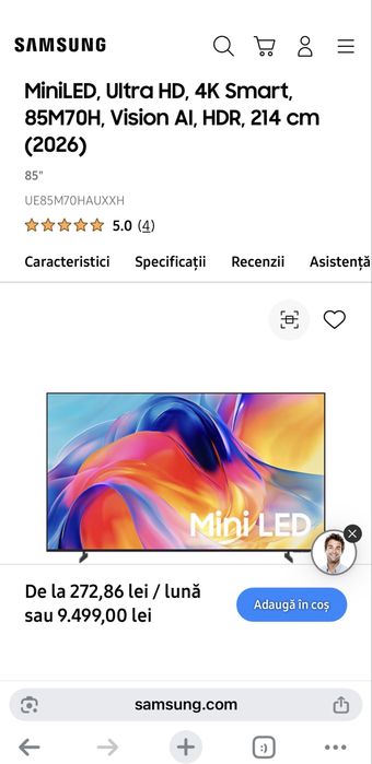 Televizor 85” MiniLED, Ultra HD, 4K Smart tv, 85M70H, Vision AI, HDR, 214 cm (2026)
