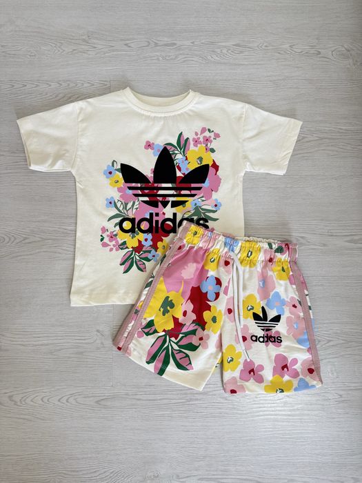 Футболка и шорты Adidas для девочек, с ярким принтом, хлопок, Турция