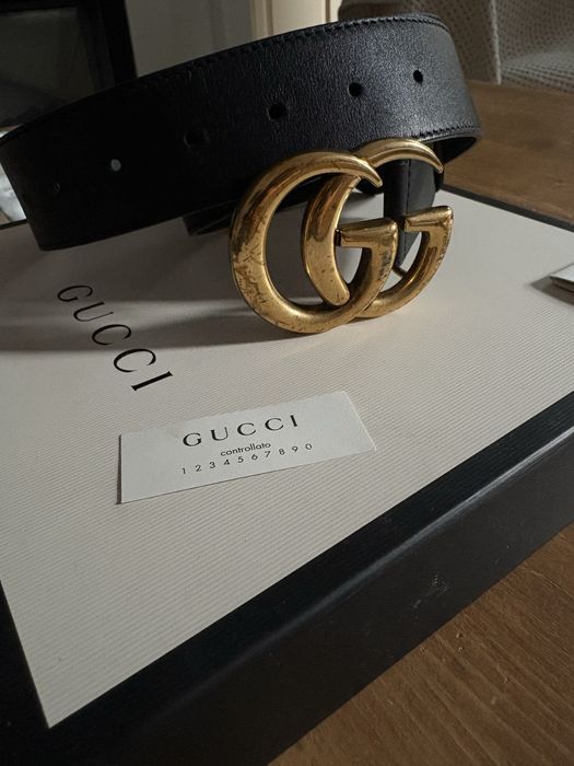 curea Gucci Leather With Double Gold G Distressed Buckle