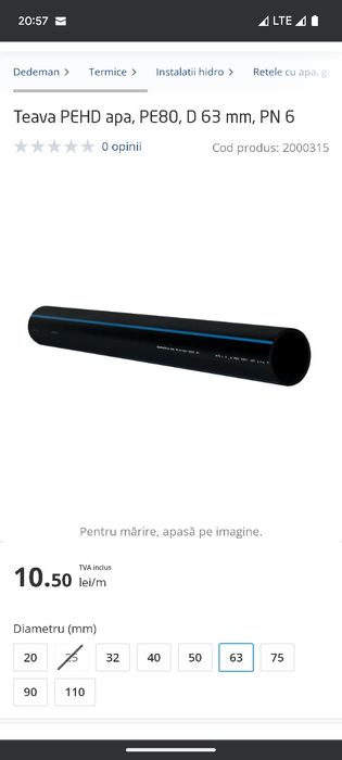 Sistem Irigatie 6000 m2,  Teava PEHD apa, de 63 mm,