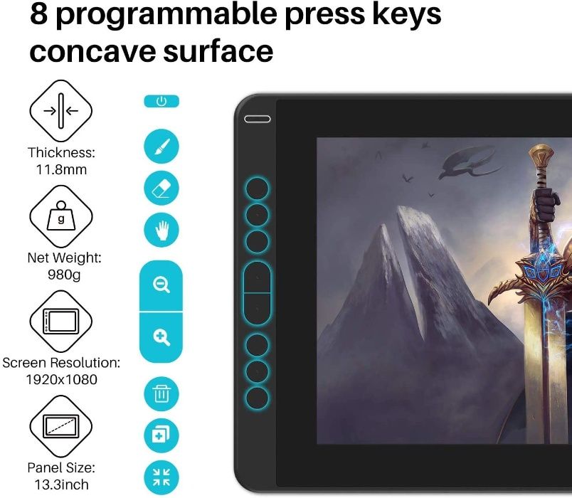 Графический планшет с экраном Huion Kamvas 13 + Перчатка