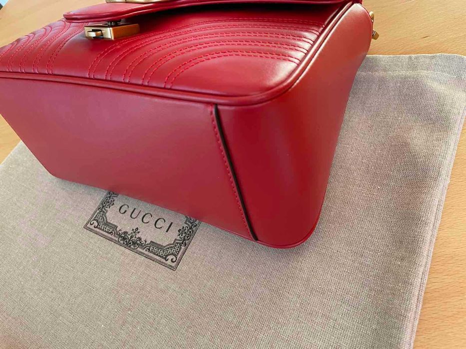 Geantă Gucci Originală Top Handler GG Logo Marmont Red Piele Gucci