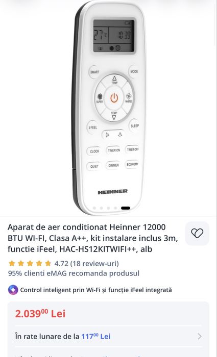 Aparat de Aer Conditionat Heinner HAC-HS12KITWIFI++