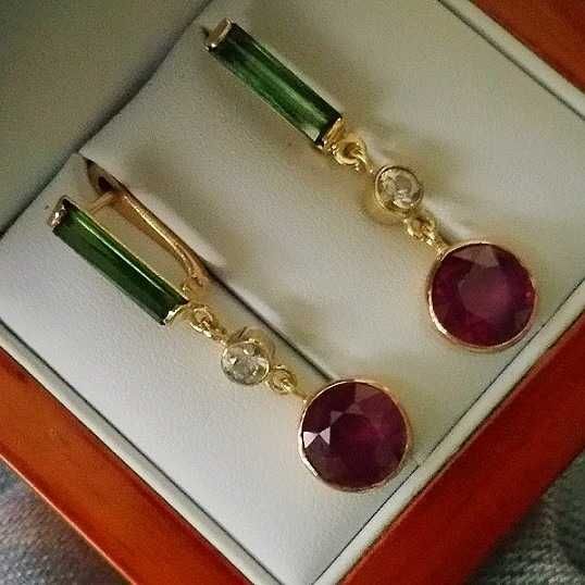 cercei aur 14k cu turmaline, safire si rubine naturale