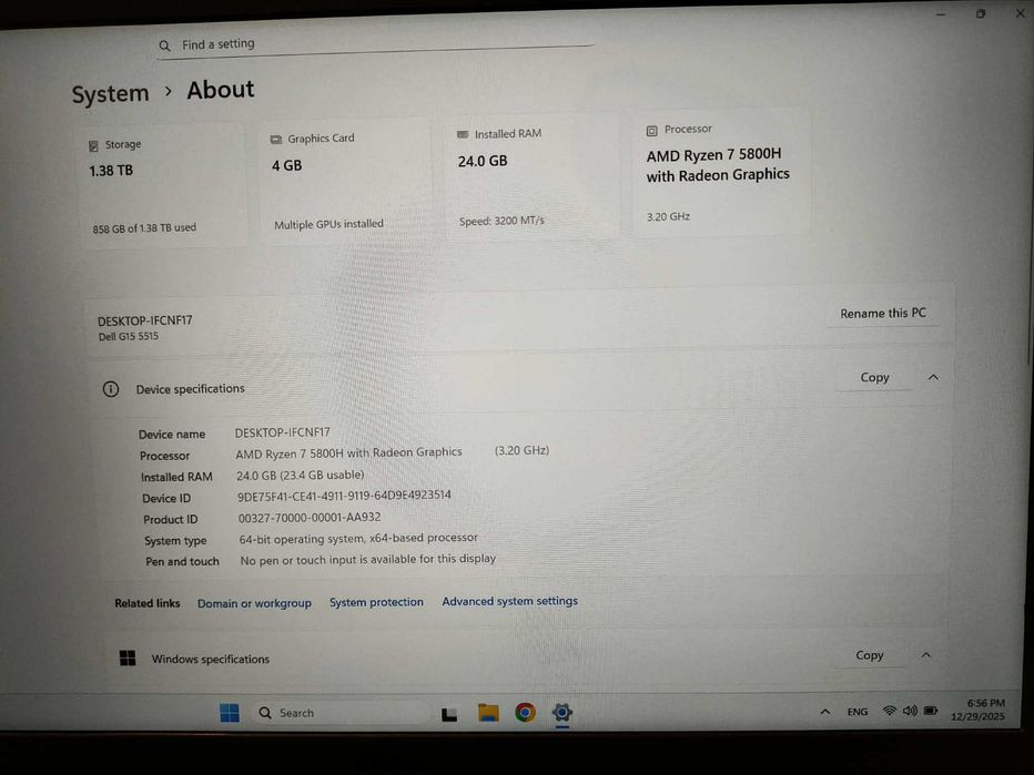 Гейминг лаптоп Dell G15 Ryzen 7 5800H 24GB