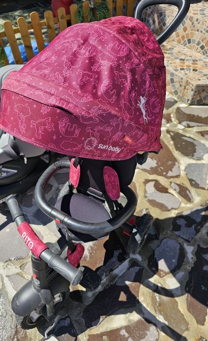 Tricicleta pliabila cu roti gonflabile sunbaby qplay rito - purple unicorn